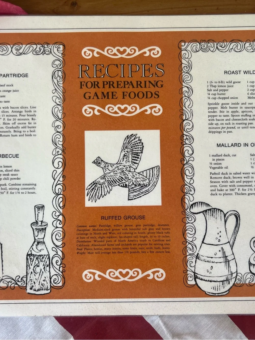 Vintage Birch Forest Game Bird Art Dinner table place mats